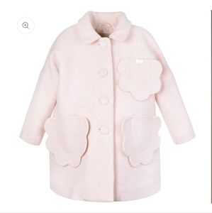 Hucklebones London Petal Pocket Cocoon Coat. Pink Scalloped Kids, Size 2